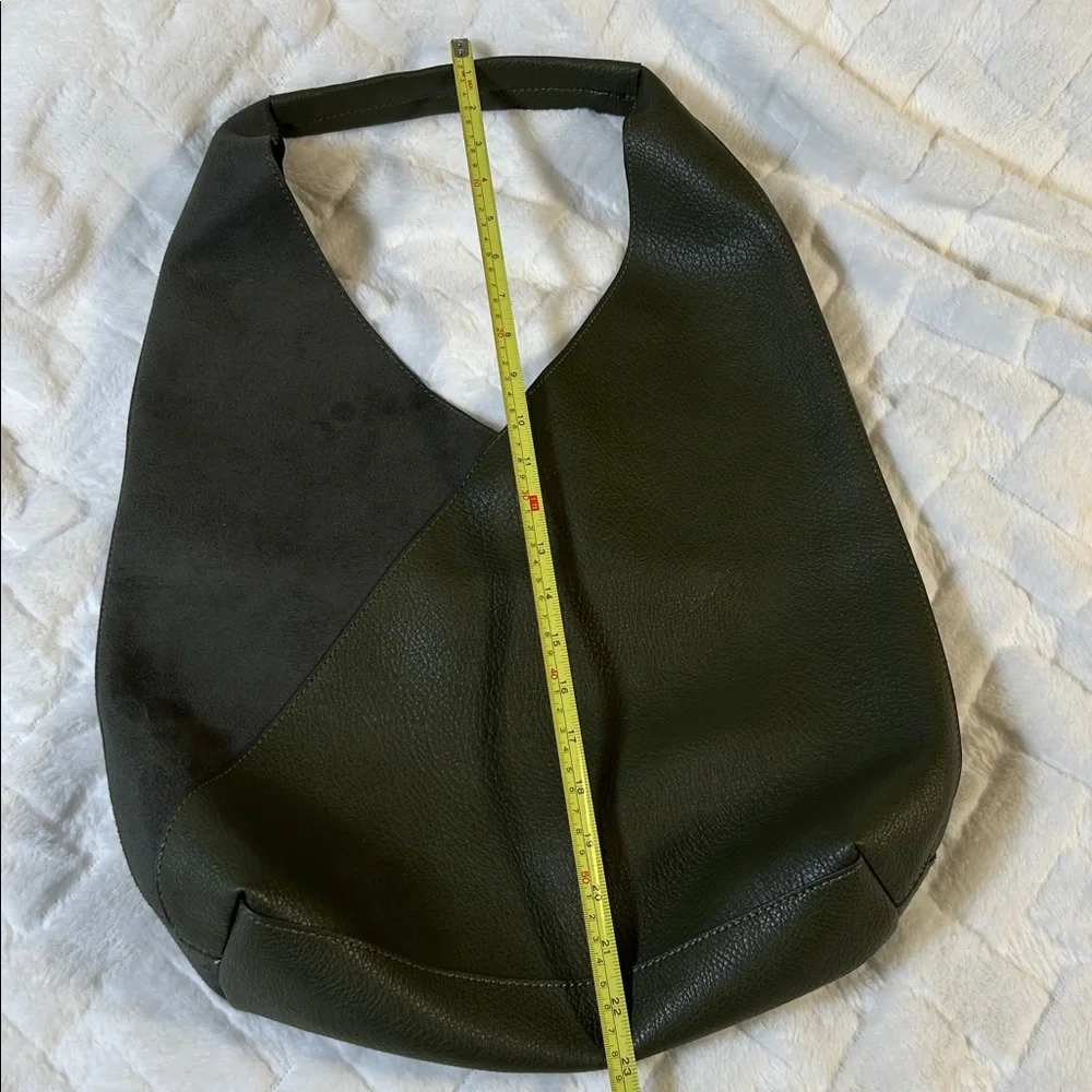 Olive Green Leather And Suede Hobo Tote Bag - Picture 5 of 10
